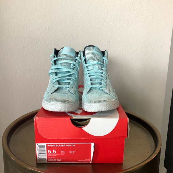 Rare! Disco Nike Blazers women's size 5.5, metallic silver/ minty fresh! - Picture 7 of 16